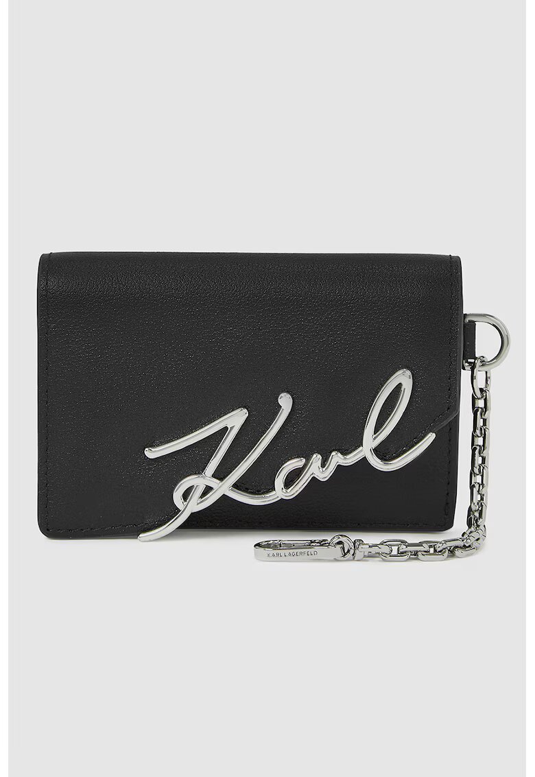 Karl Lagerfeld Portofel din piele cu logo metalic - Negru/Argintiu