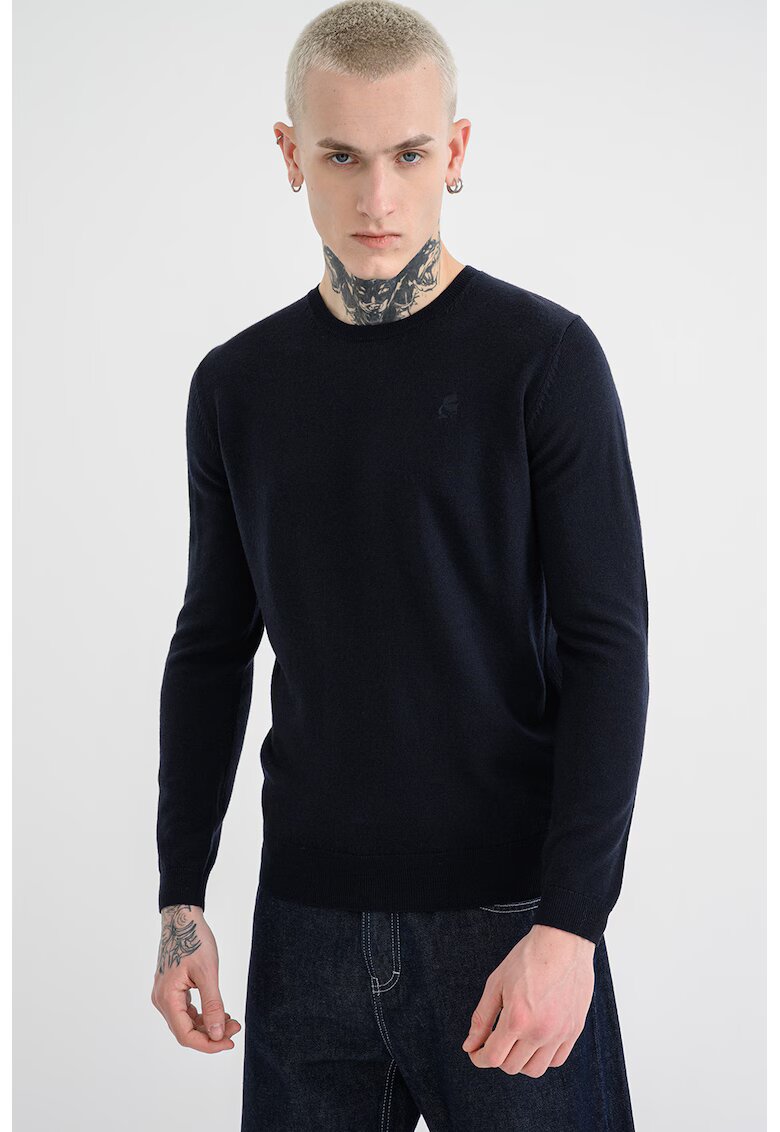 Karl Lagerfeld Pulover din lana cu decolteu rotund - Albastru ultramarin