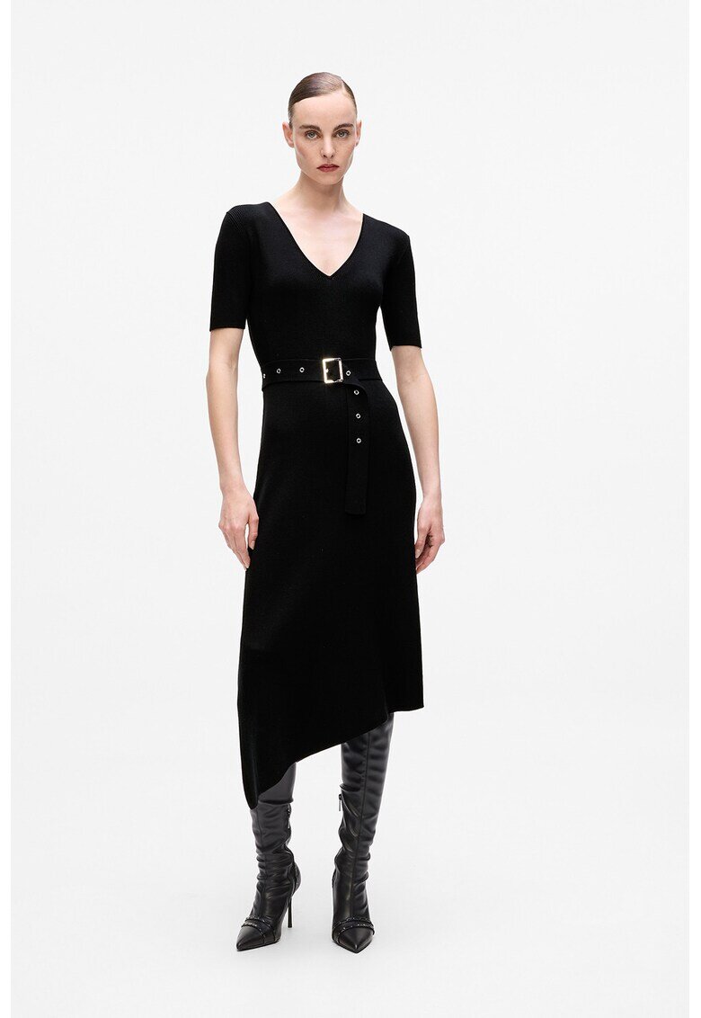 Karl Lagerfeld Rochie asimetrica si tricotata fin - Negru
