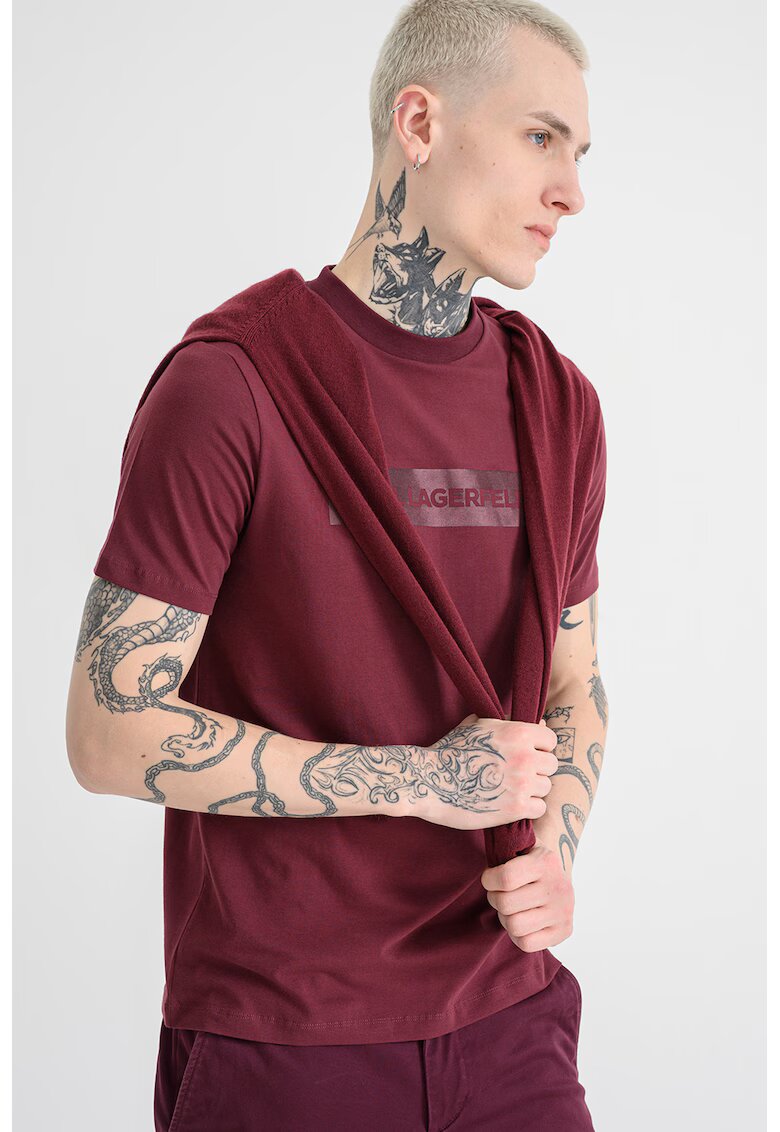 Karl Lagerfeld Tricou cu decolteu la baza gatului si logo - Violet tyrian