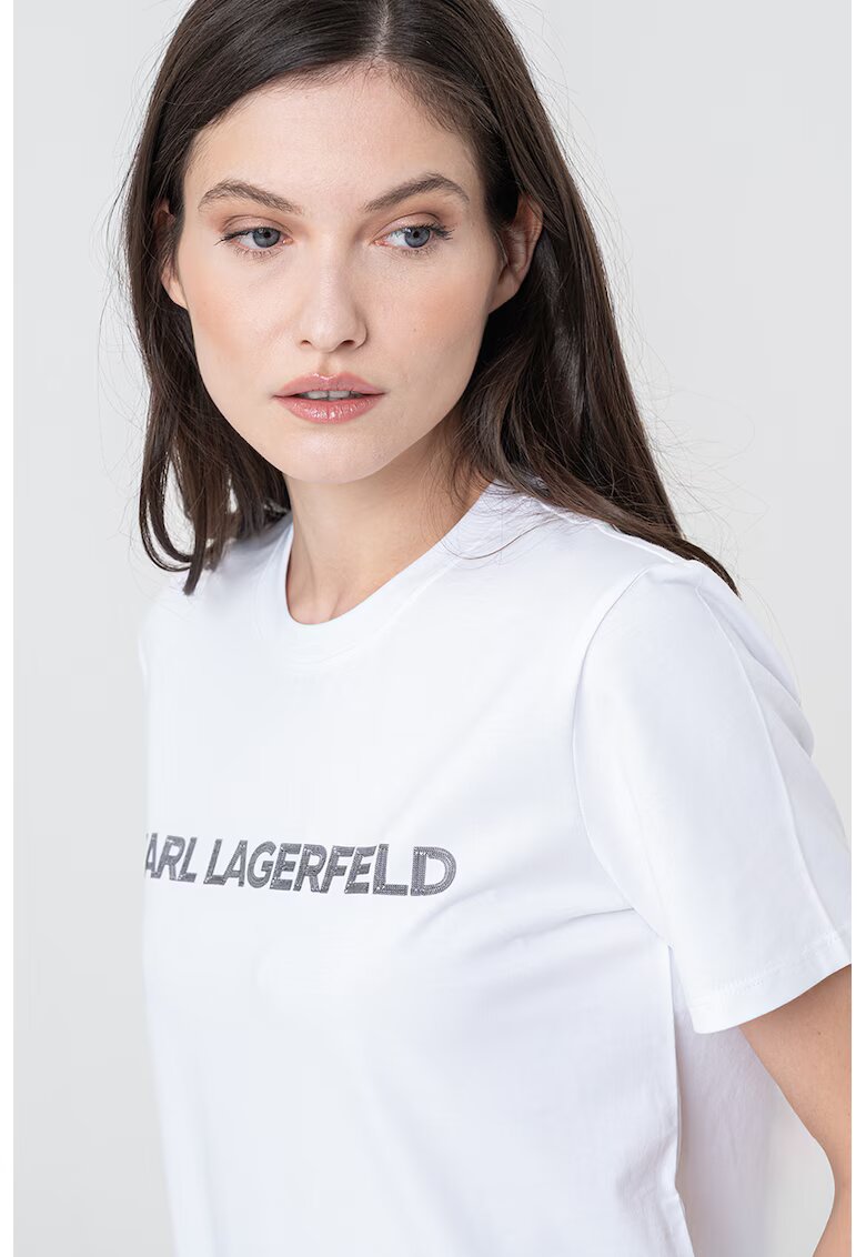 Karl Lagerfeld Tricou de bumbac organic cu imprimeu logo - Alb optic