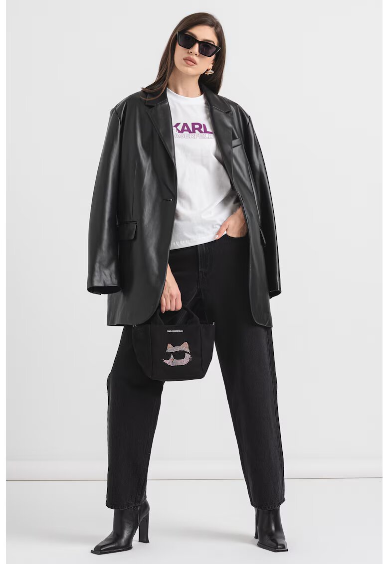 Karl Lagerfeld Tricou de bumbac organic cu logo - Alb optic/Ametist