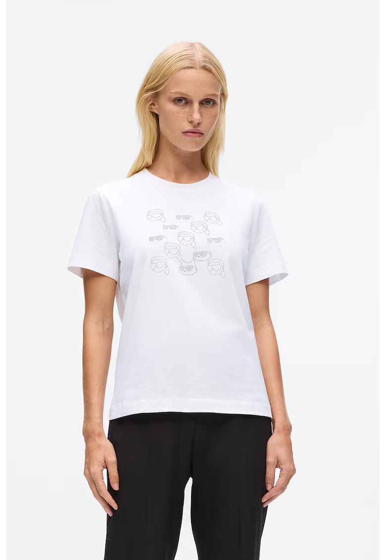 Karl Lagerfeld Tricou din bumbac organic cu strasuri - Alb optic