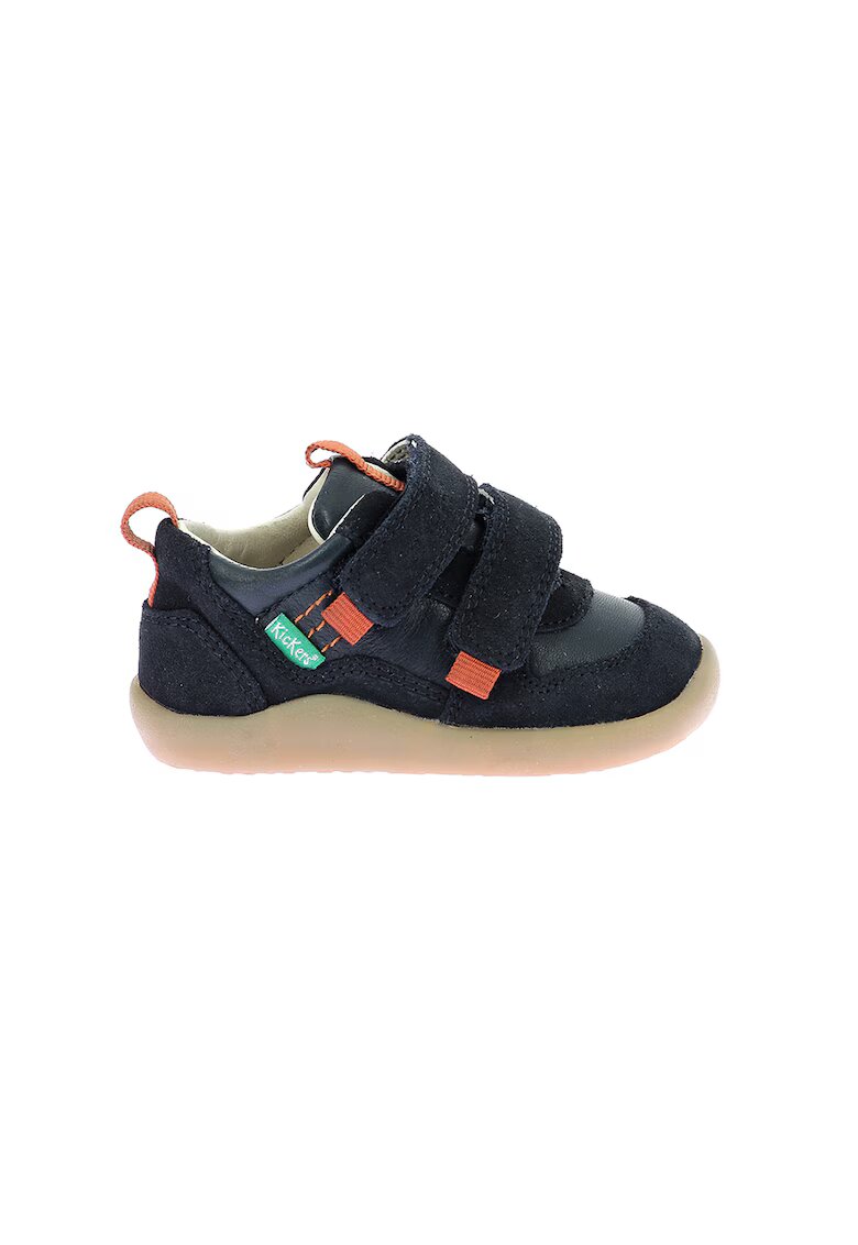 Kickers Pantofi sport de piele cu velcro - Portocaliu/Bleumarin
