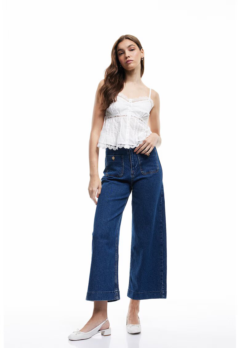 KOTON Blugi crop cu croiala ampla Sandra - Albastru melange
