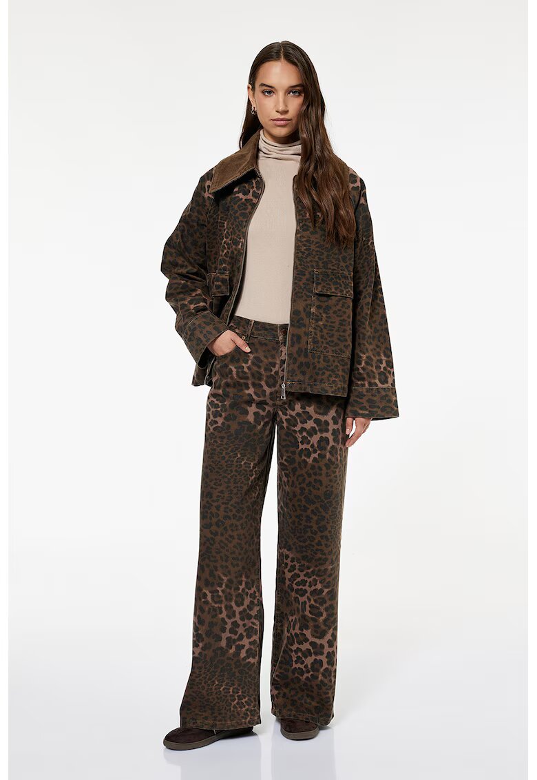KOTON Blugi cu model animal print si talie inalta - Maro inchis