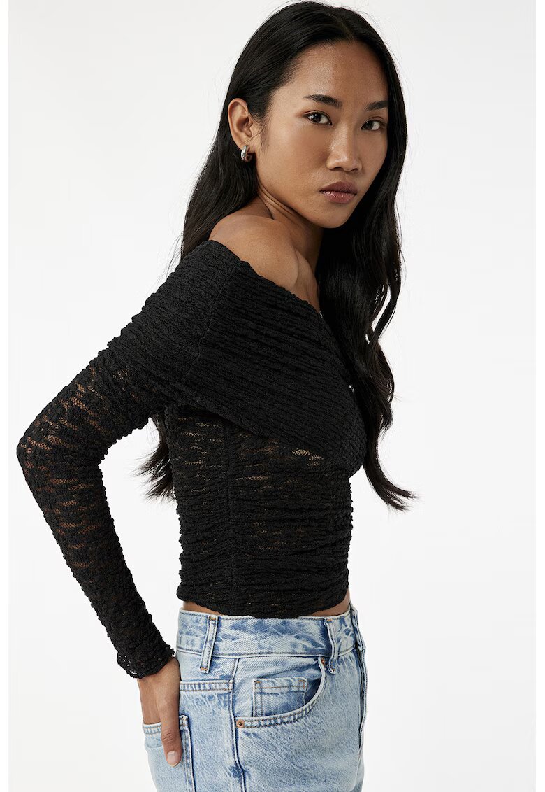 KOTON Bluza crop cu decolteu pe un umar - Negru