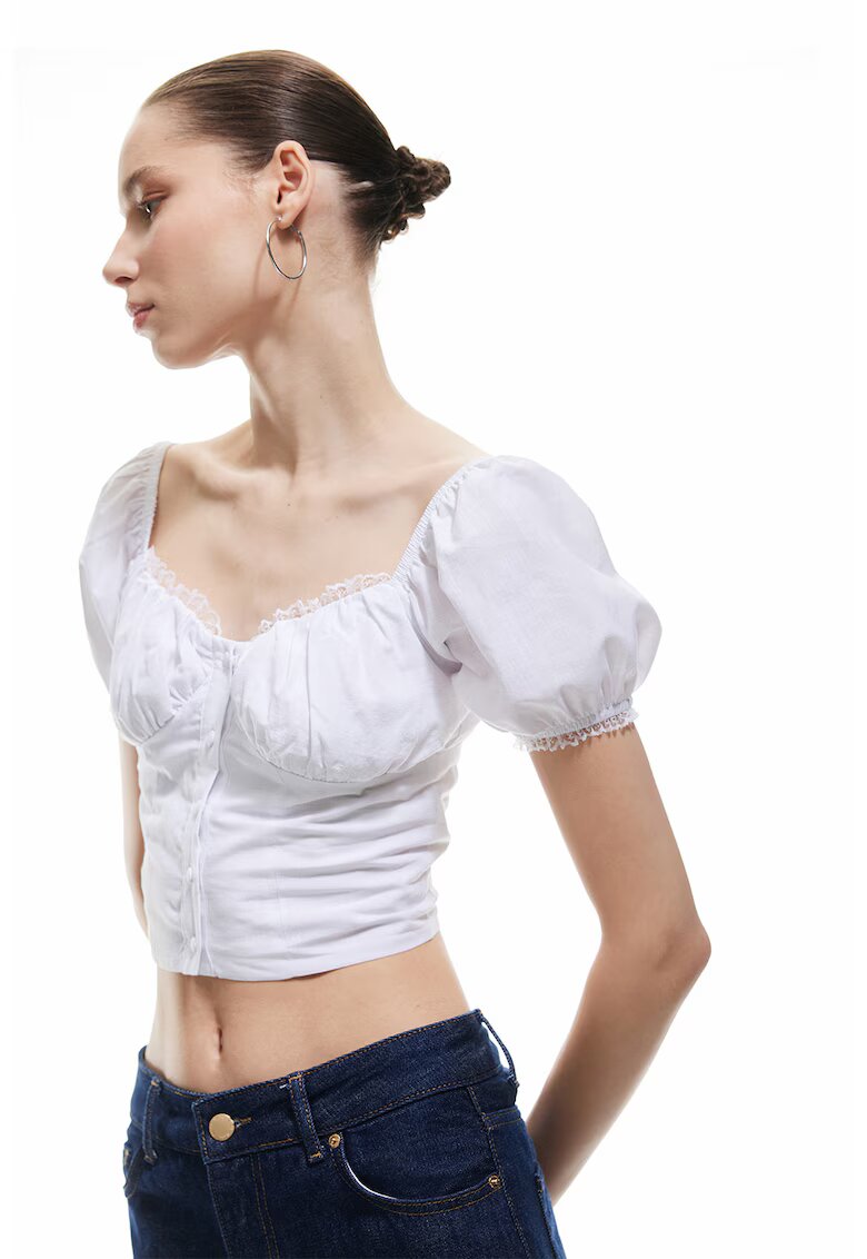 KOTON Bluza crop cu maneci bufante - Alb