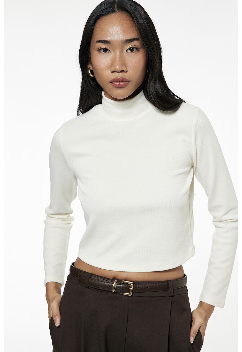 KOTON Bluza crop uni cu guler inalt - Alb murdar