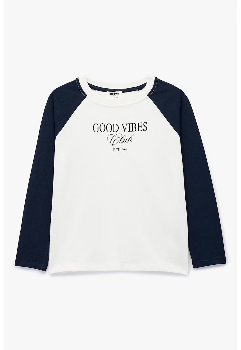KOTON Bluza de bumbac cu imprimeu text - Alb/Bleumarin