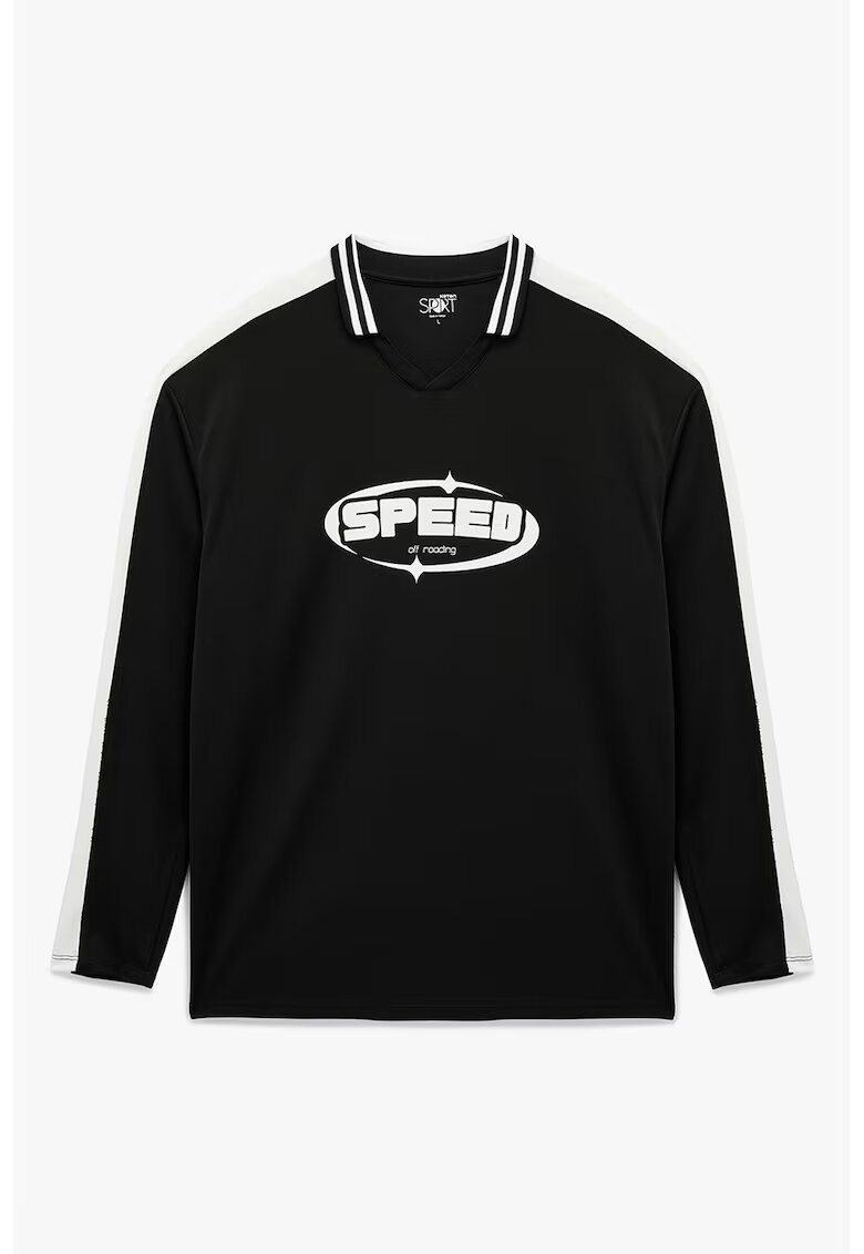 KOTON Bluza de trening cu design text si decolteu polo - Alb/Negru