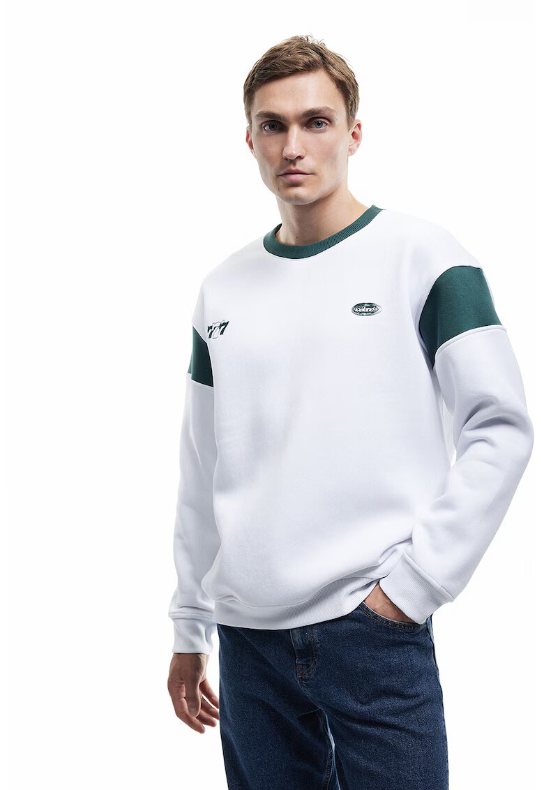 KOTON Bluza de trening cu imprimeu text - Alb/Verde aquamarin