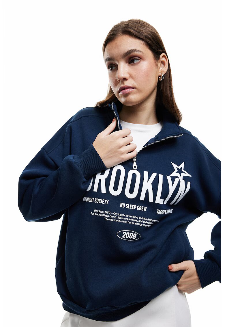 KOTON Bluza de trening cu imprimeu text - Bleumarin
