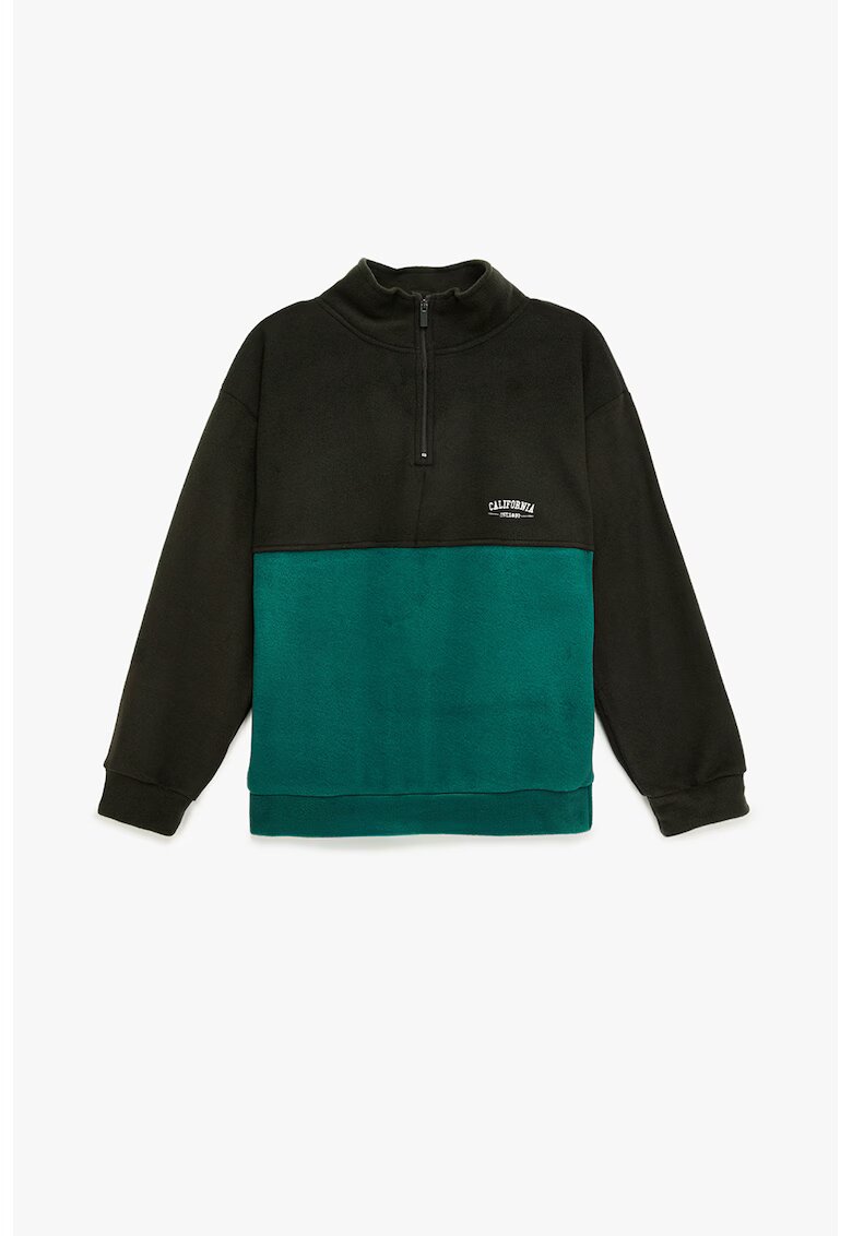 KOTON Bluza de trening din fleece cu fenta cu fermoar - Verde/Negru