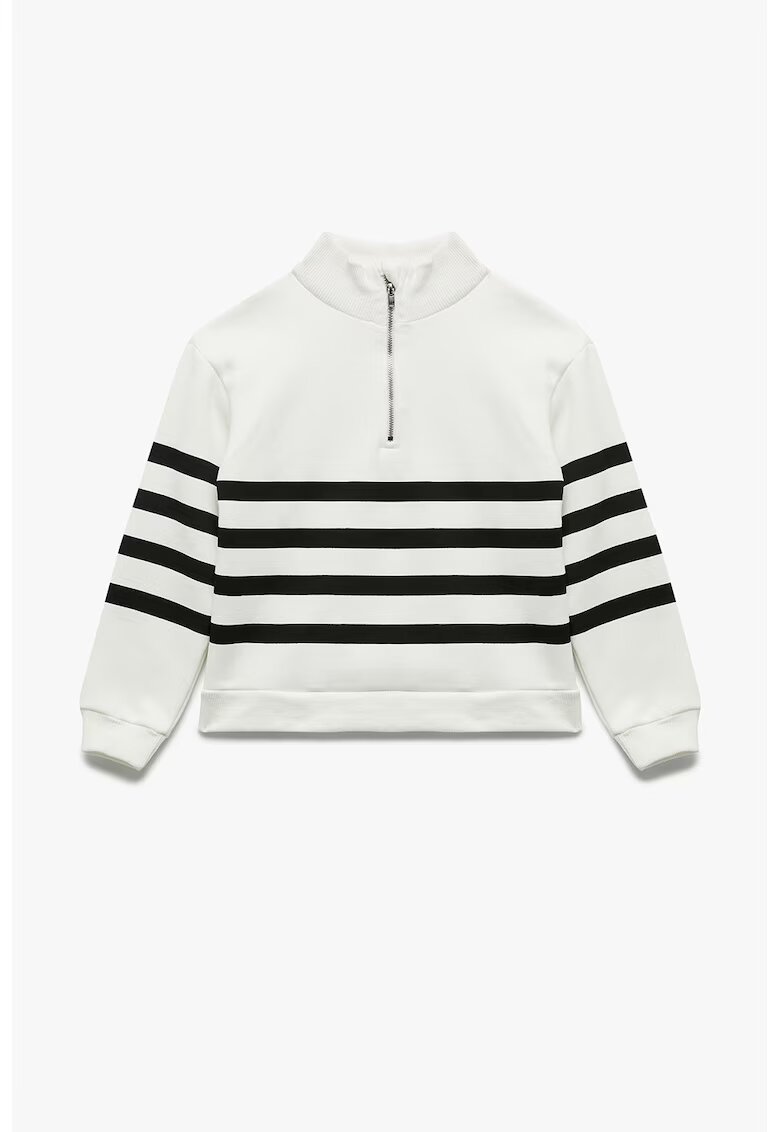 KOTON Bluza de trening supradimensionata cu fermoar scurt - Alb/Negru