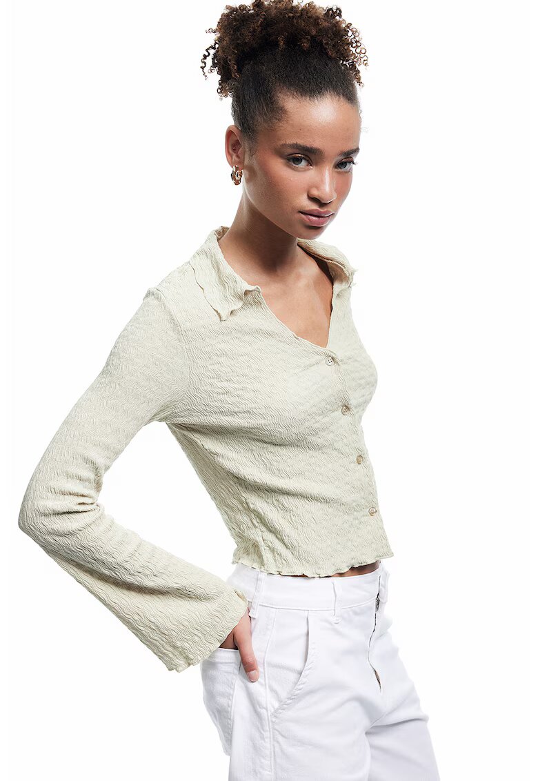 KOTON Camasa slim fit cu maneci clopot - Bej/Maro nisip