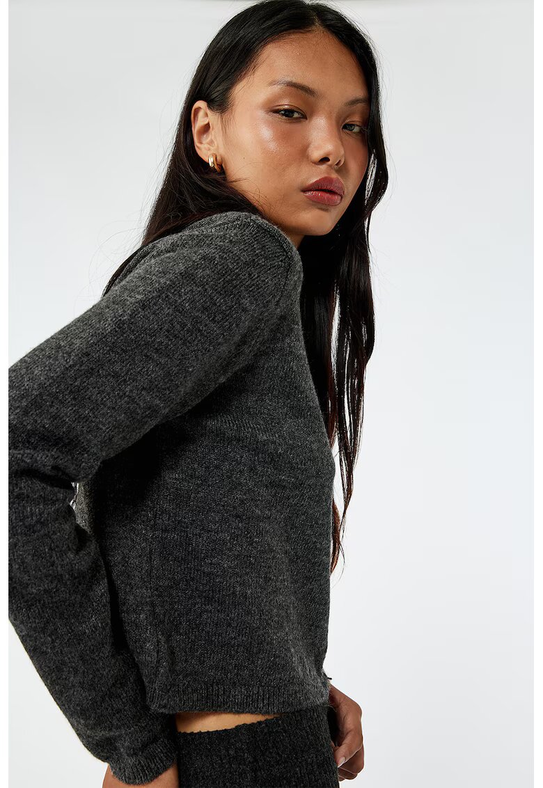 KOTON Cardigan crop cu nasturi - Gri inchis melange