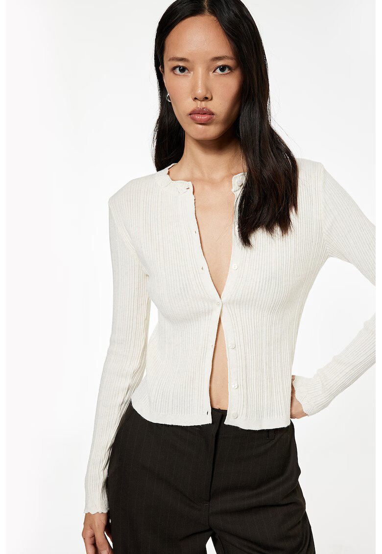 KOTON Cardigan slim fit striat - Alb fildes