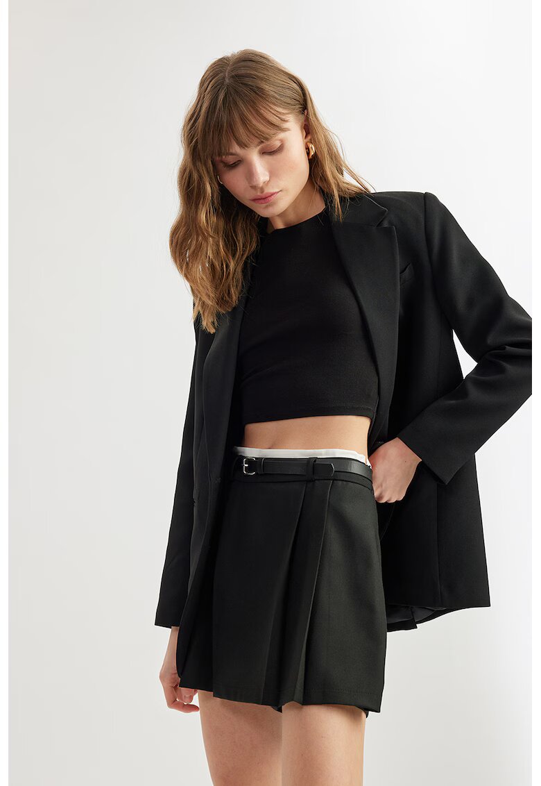 KOTON Fusta-pantalon cu talie inalta si curea - Negru