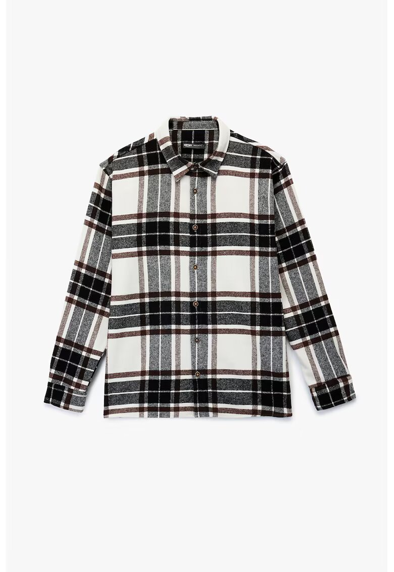 KOTON Jacheta-camasa regular fit in carouri - Alb/Negru/Maro
