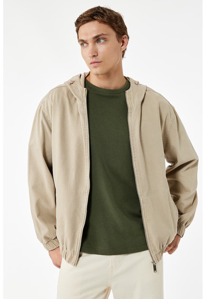 KOTON Jacheta din denim cu gluga si buzunare laterale - Verde pal