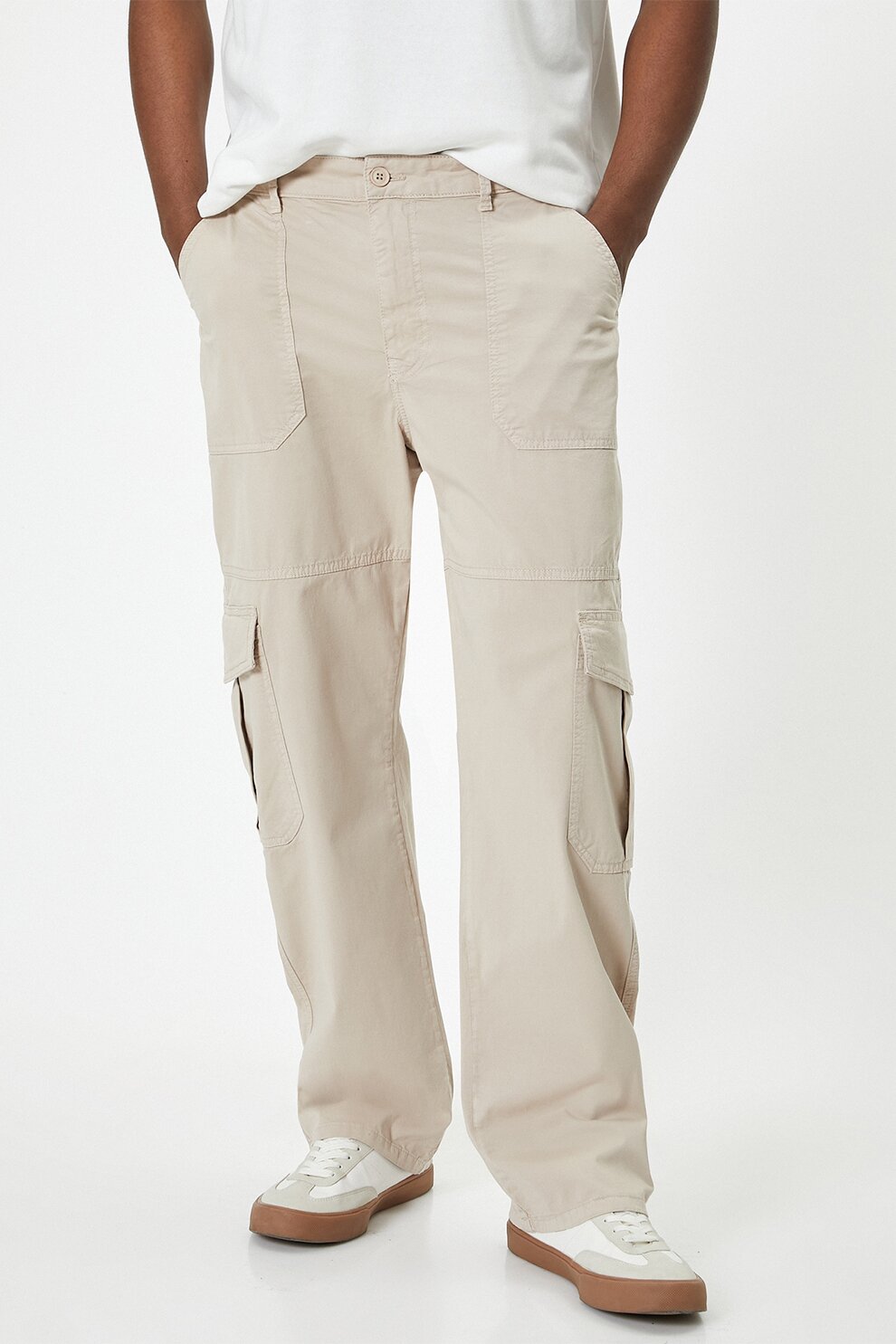 KOTON Pantaloni cargo din amestec de bumbac - Alb fildes