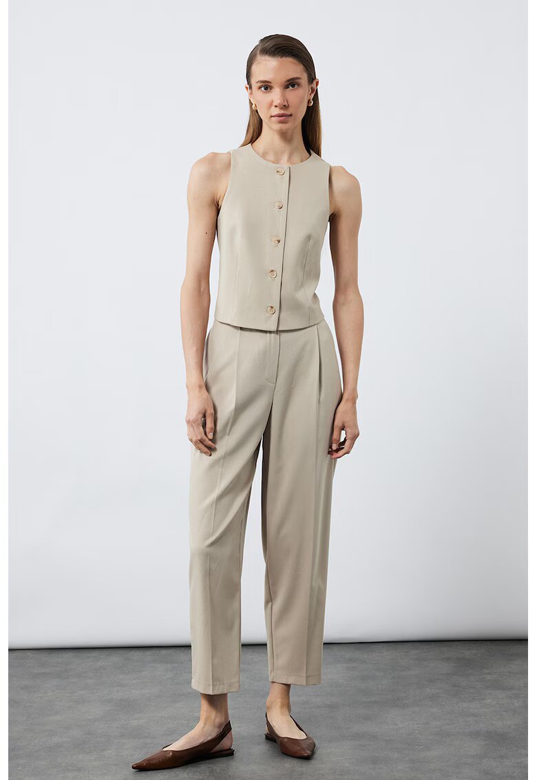KOTON Pantaloni crop cu pensa - Maro nisip
