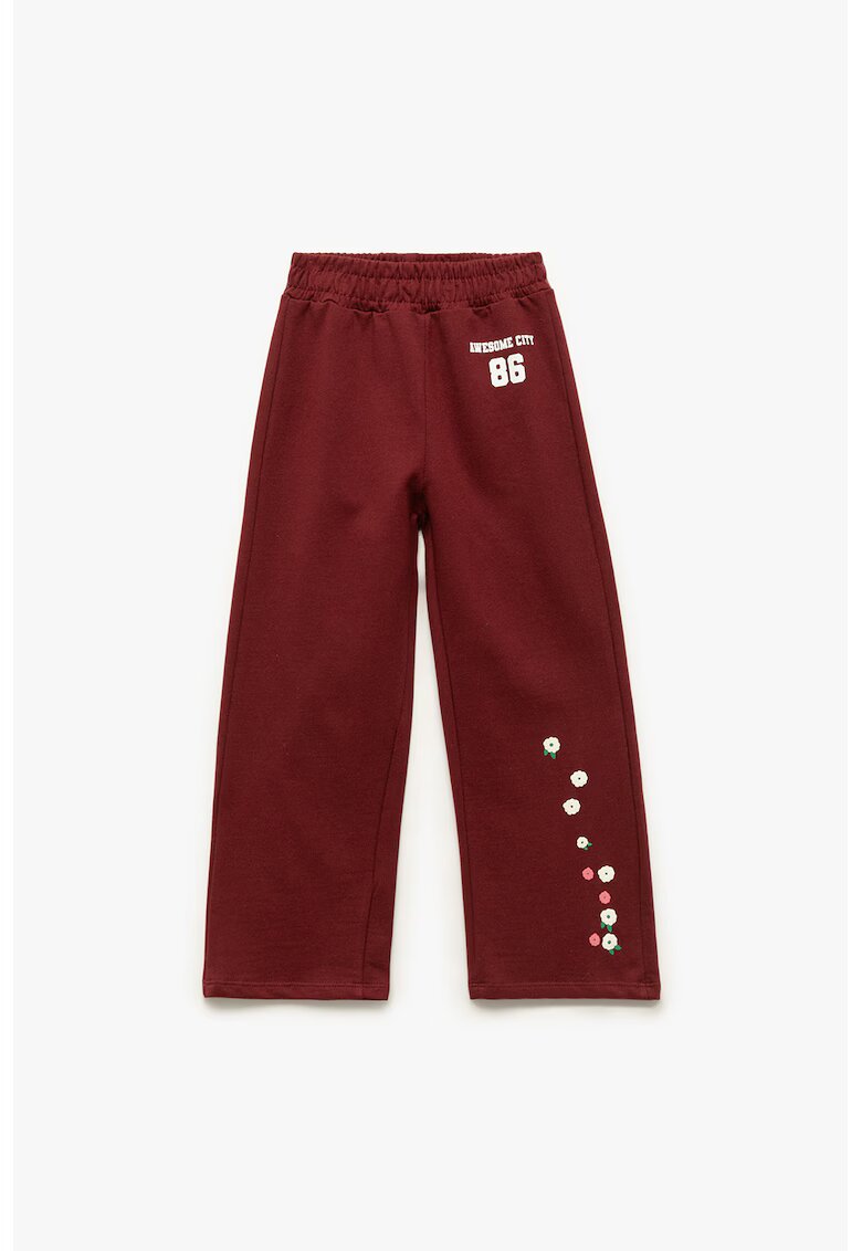 KOTON Pantaloni de trening din bumbac cu talie medie - Alb/Rosu inchis