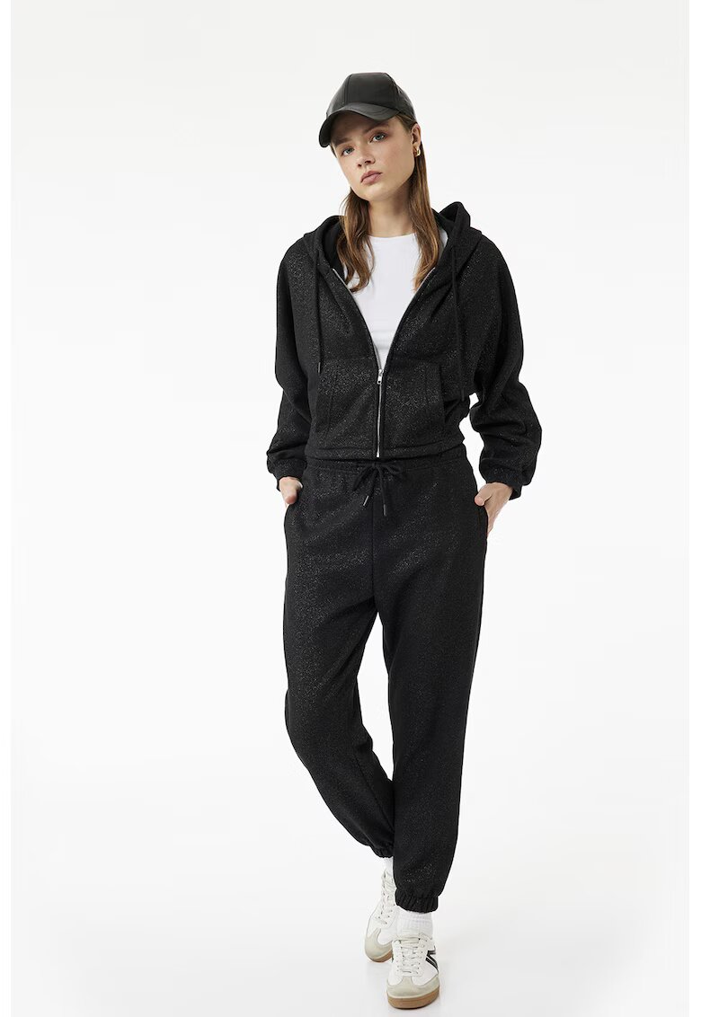 KOTON Pantaloni de trening relaxed-fit cu design cu aspect stralucitor - Negru
