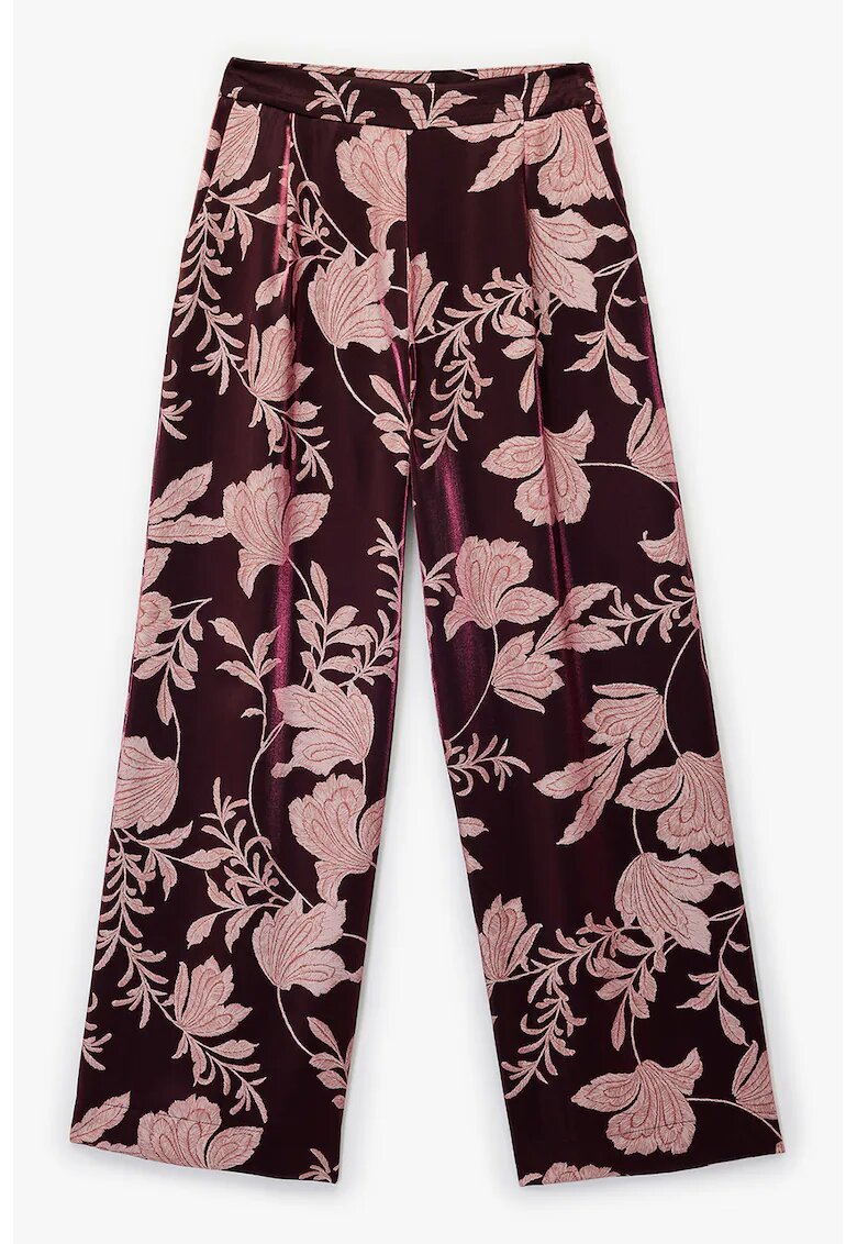 KOTON Pantaloni drepti cu model floral - Visiniu/Roz