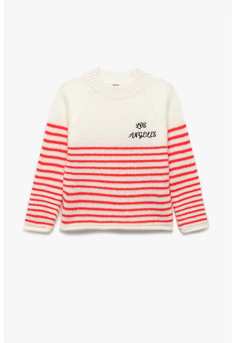 KOTON Pulover cu dungi si maneci raglan - Alb fildes/Coral
