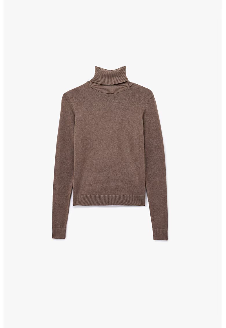KOTON Pulover uni cu guler inalt - Maro taupe