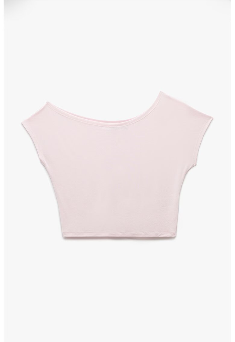 KOTON Top crop cu decolteu pe un umar - Roz pal