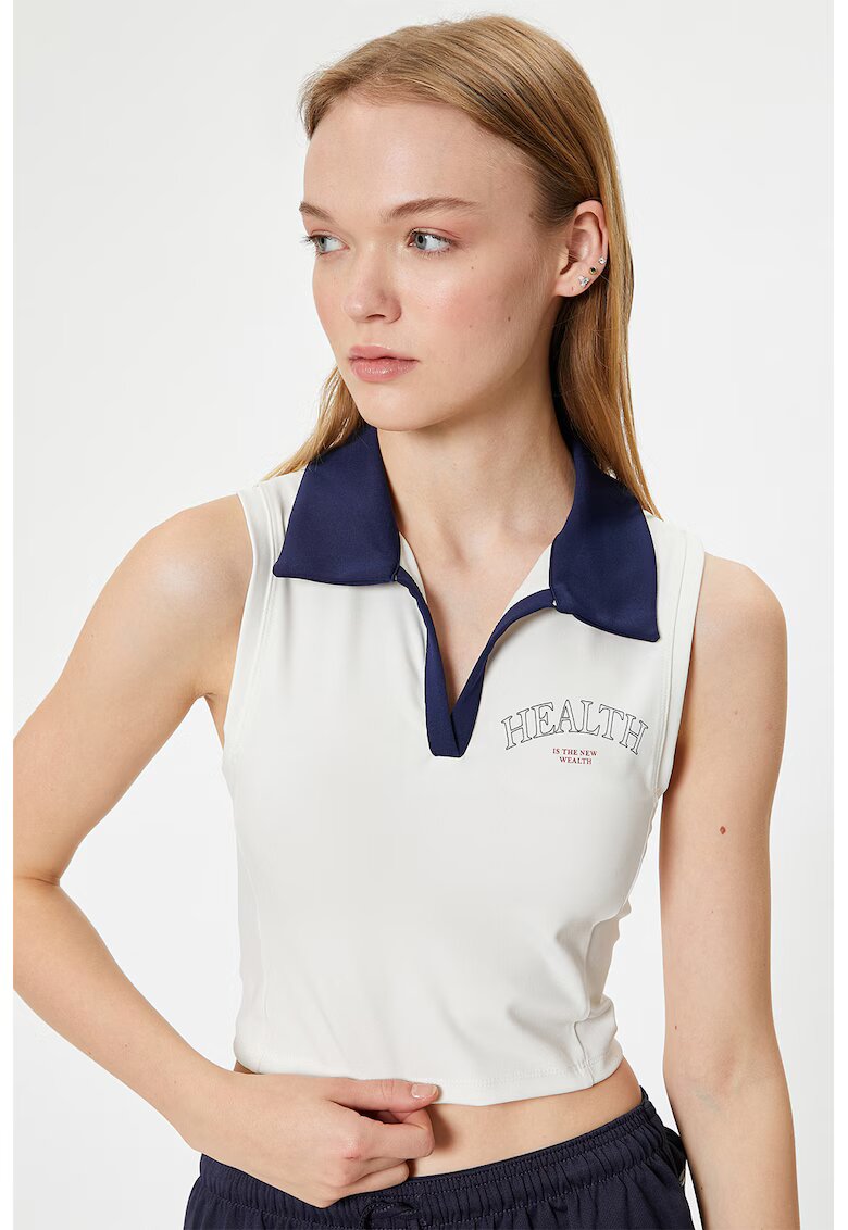 KOTON Top crop cu guler ascutit - Alb/Bleumarin