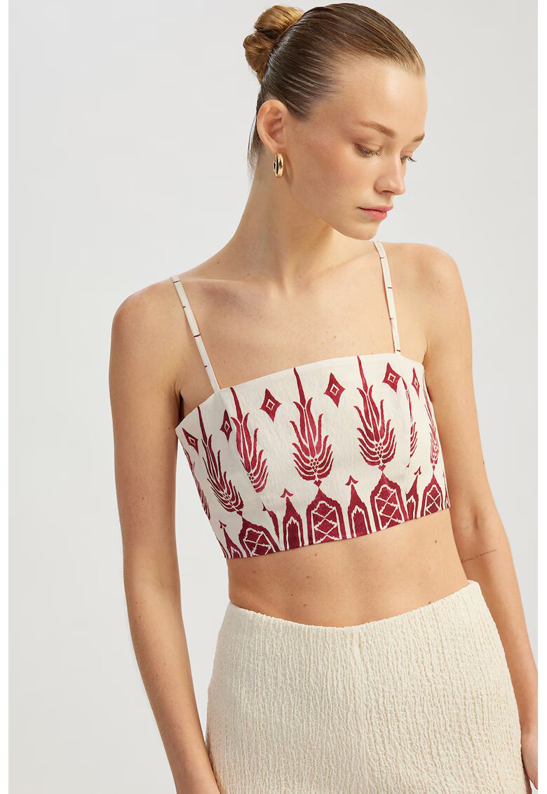 KOTON Top crop cu imprimeu grafic - Rosu/Bej deschis