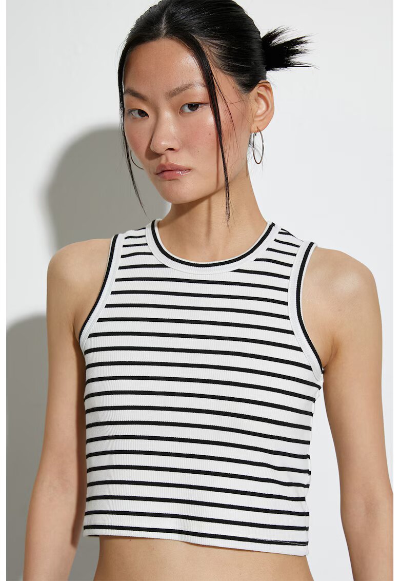 KOTON Top crop cu model cu dungi - Alb/Negru