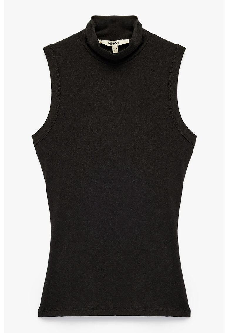 KOTON Top slim fit din amestec de lyocell si lana cu guler - Maro inchis