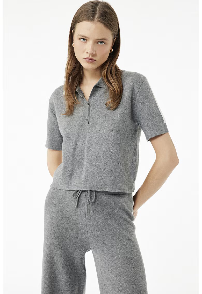 KOTON Tricou polo cu detalii contrastante - Gri cenusiu