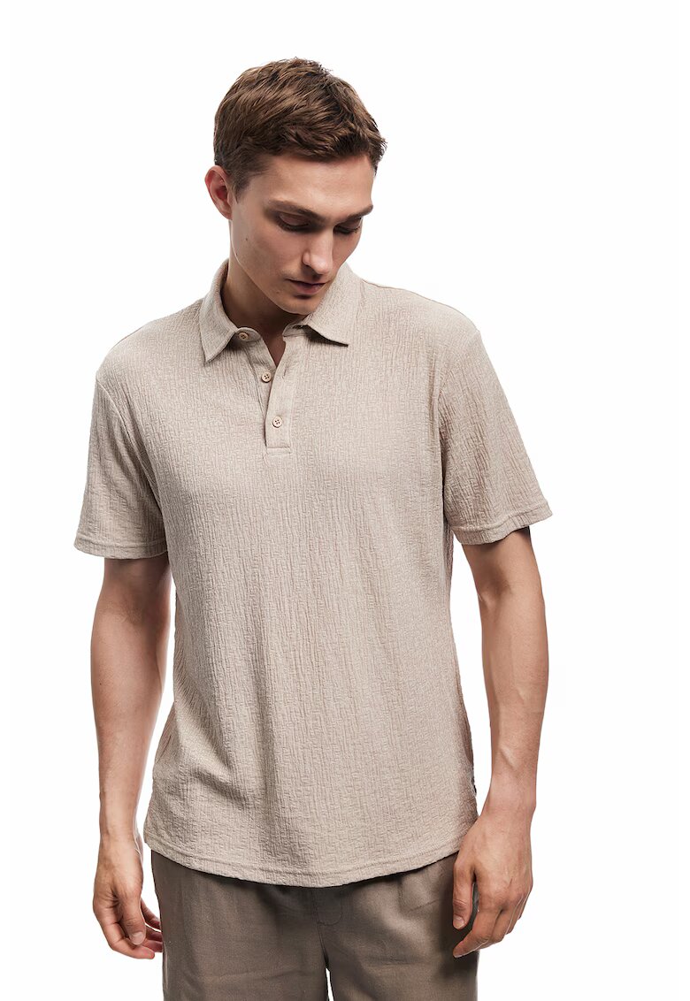 KOTON Tricou polo cu model texturat - Bej