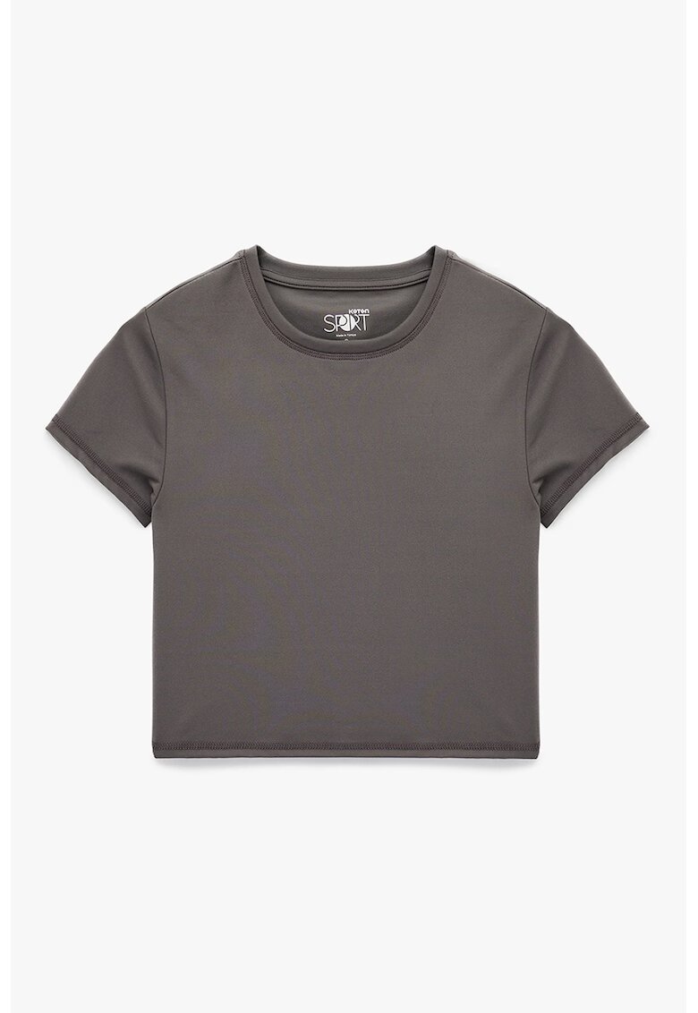 KOTON Tricou uni cu decolteu la baza gatului - Gri inchis