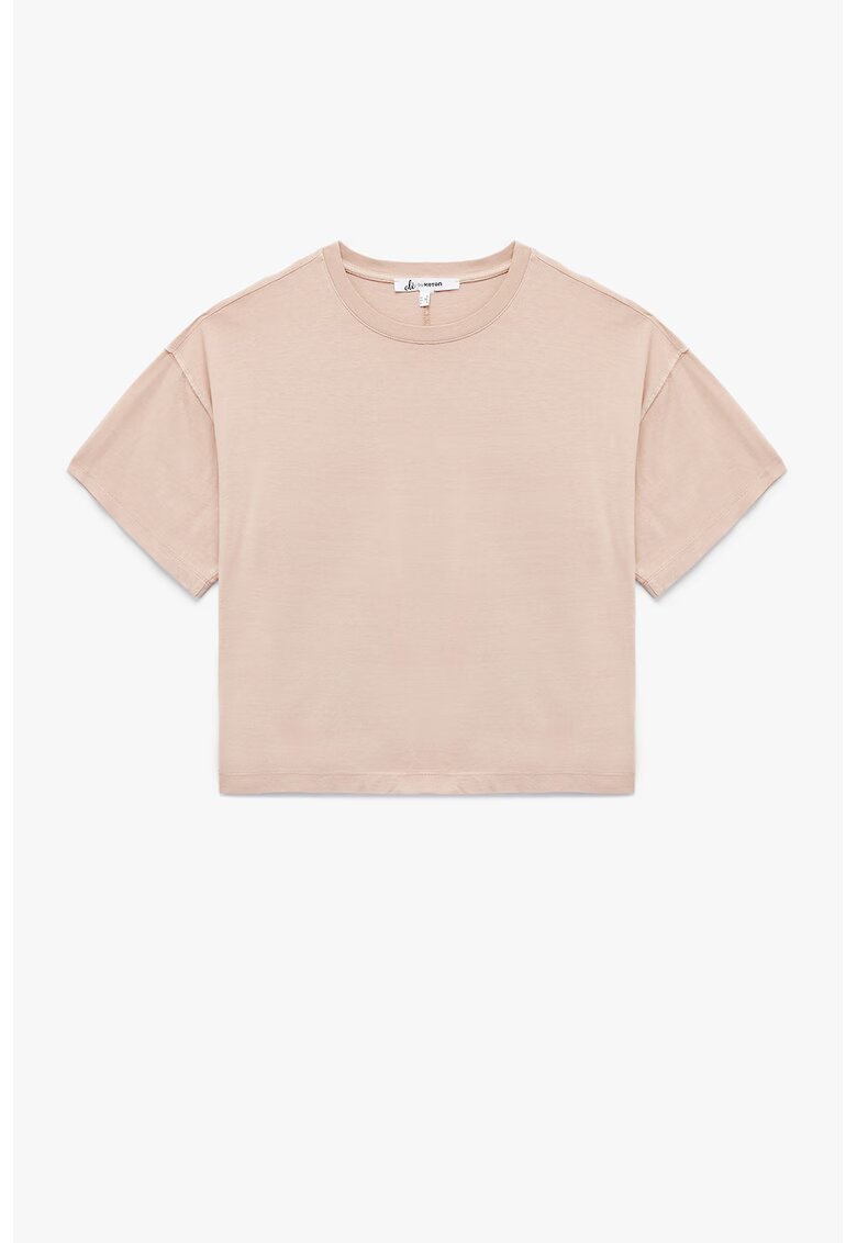 KOTON Tricou uni din bumbac cu decolteu la baza gatului - Piersica