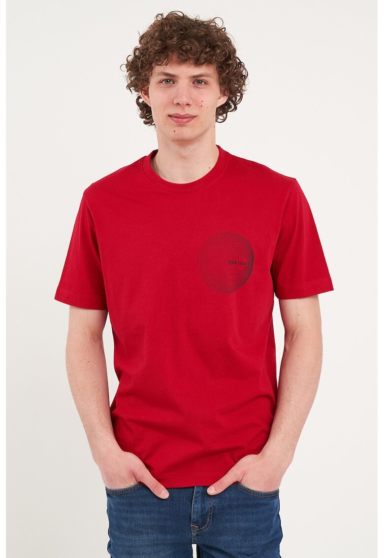 KVL by KENVELO Tricou cu decolteu la baza gatului si imprimeu grafic - Rosu/Negru