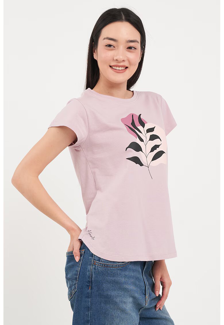 KVL by KENVELO Tricou de bumbac cu decolteu la baza gatului - Negru/Lila/Roz