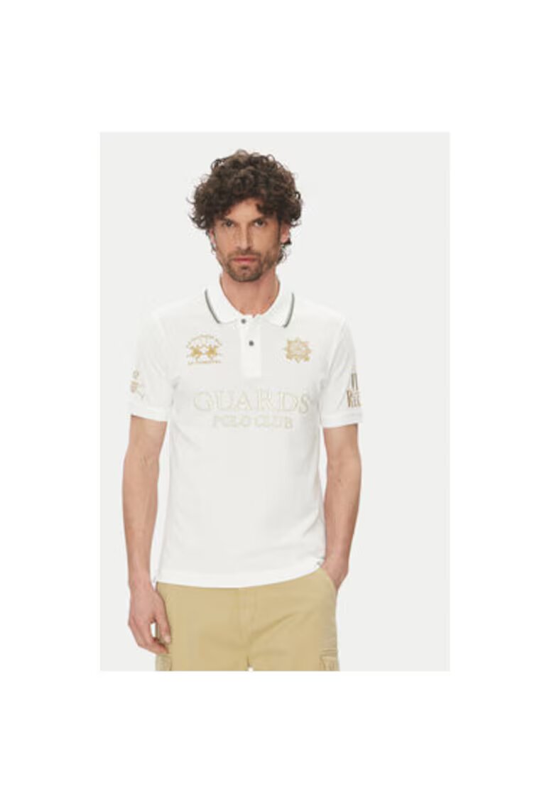 La Martina Tricou polo barbati PK097 - Bumbac - Alb - Alb