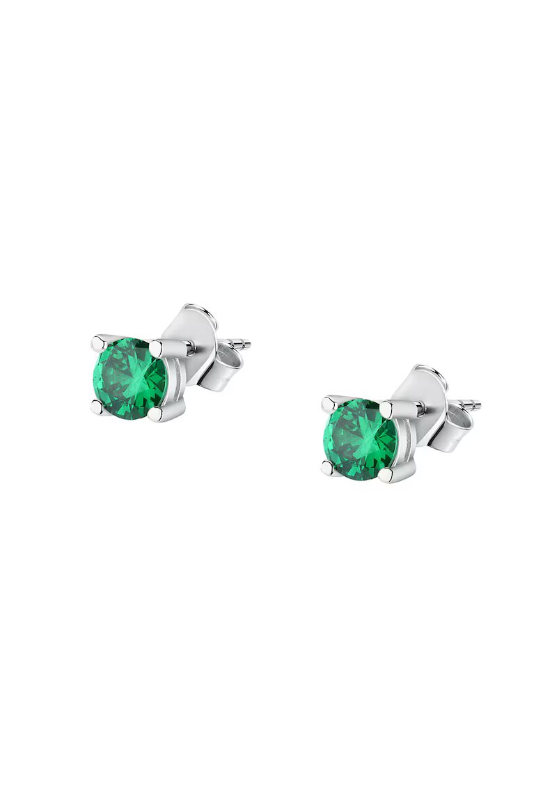 LA PETITE STORY Cercei cu tija - din argint veritabil cu zirconia - Verde aquamarin/Argintiu
