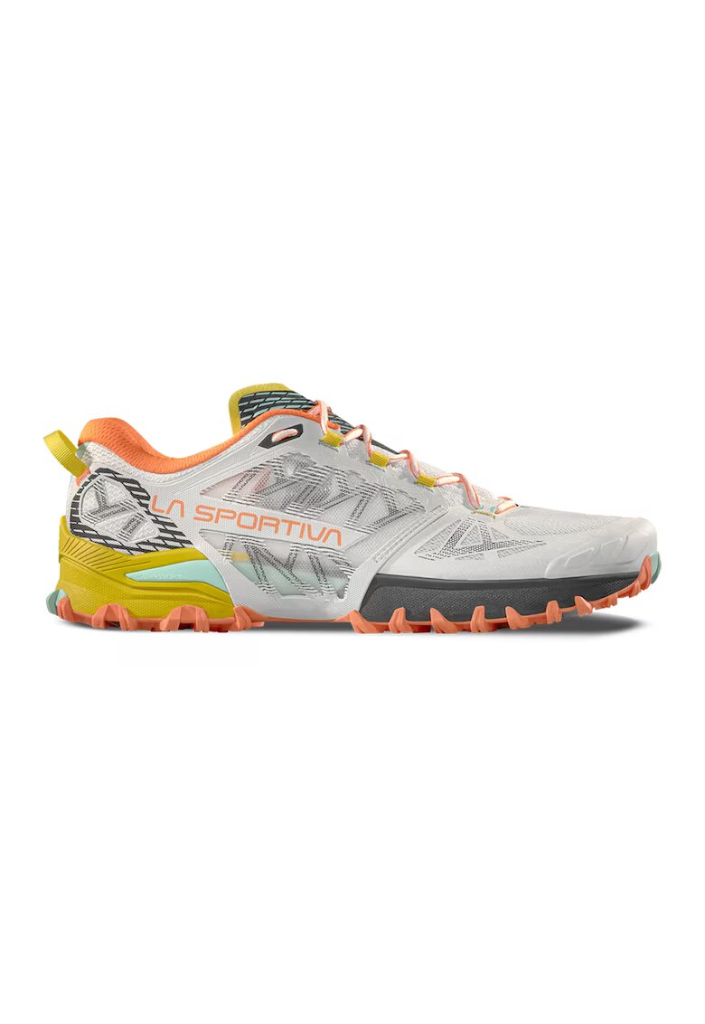 La Sportiva Pantofi Bushido III din plasa cu detalii contrastante - pentru alergare pe teren accidentat - Gri deschis/Portocaliu/Galben mustar