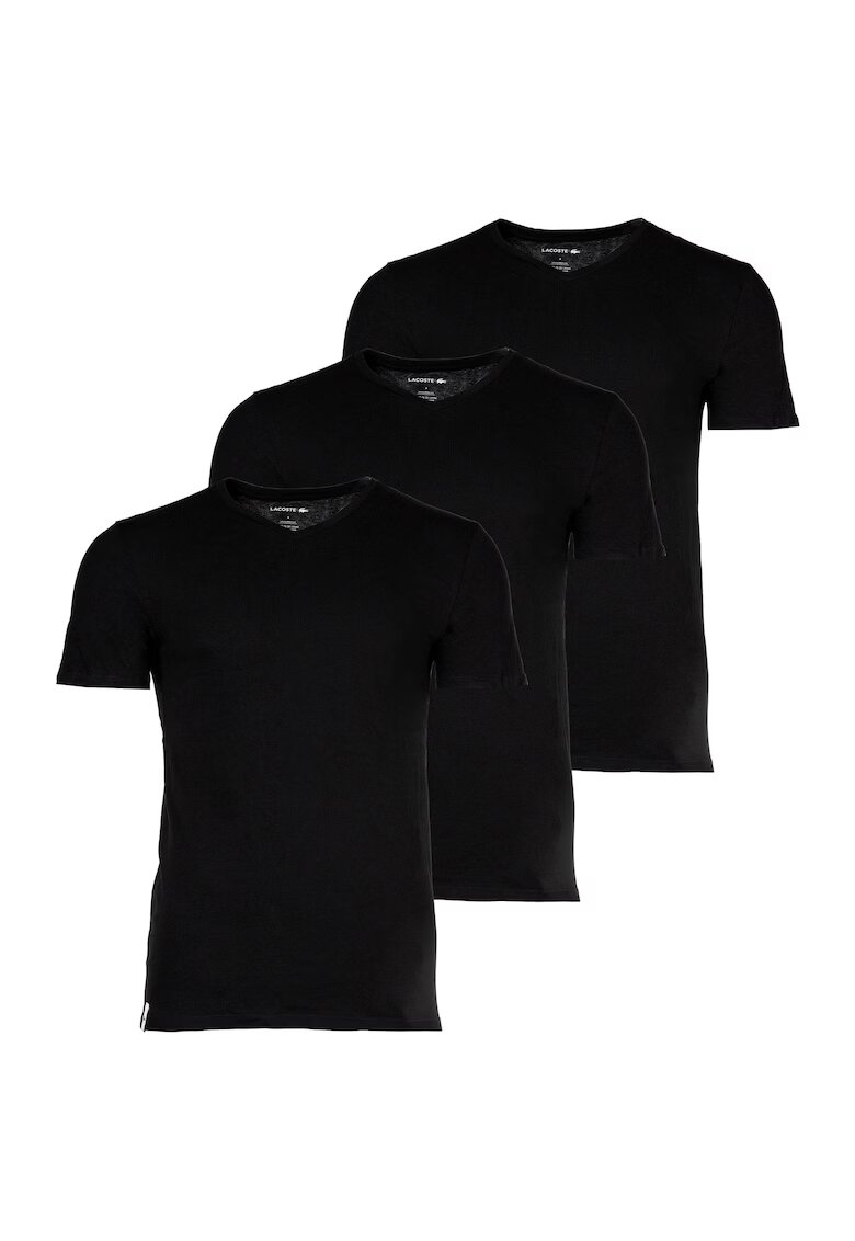 Lacoste Set de tricouri slim fit cu decolteu in V - 3 piese - Negru