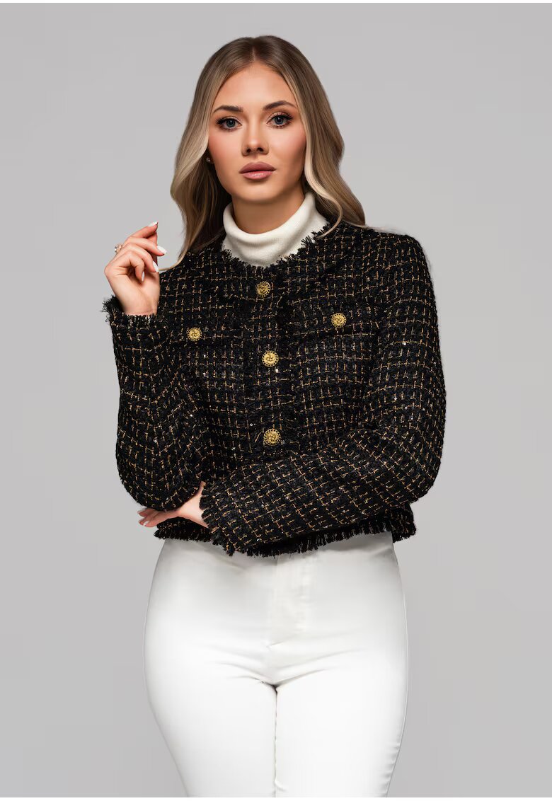 Larica Sacou din amestec de lana cu paiete OW-BLZB-0101 - Negru