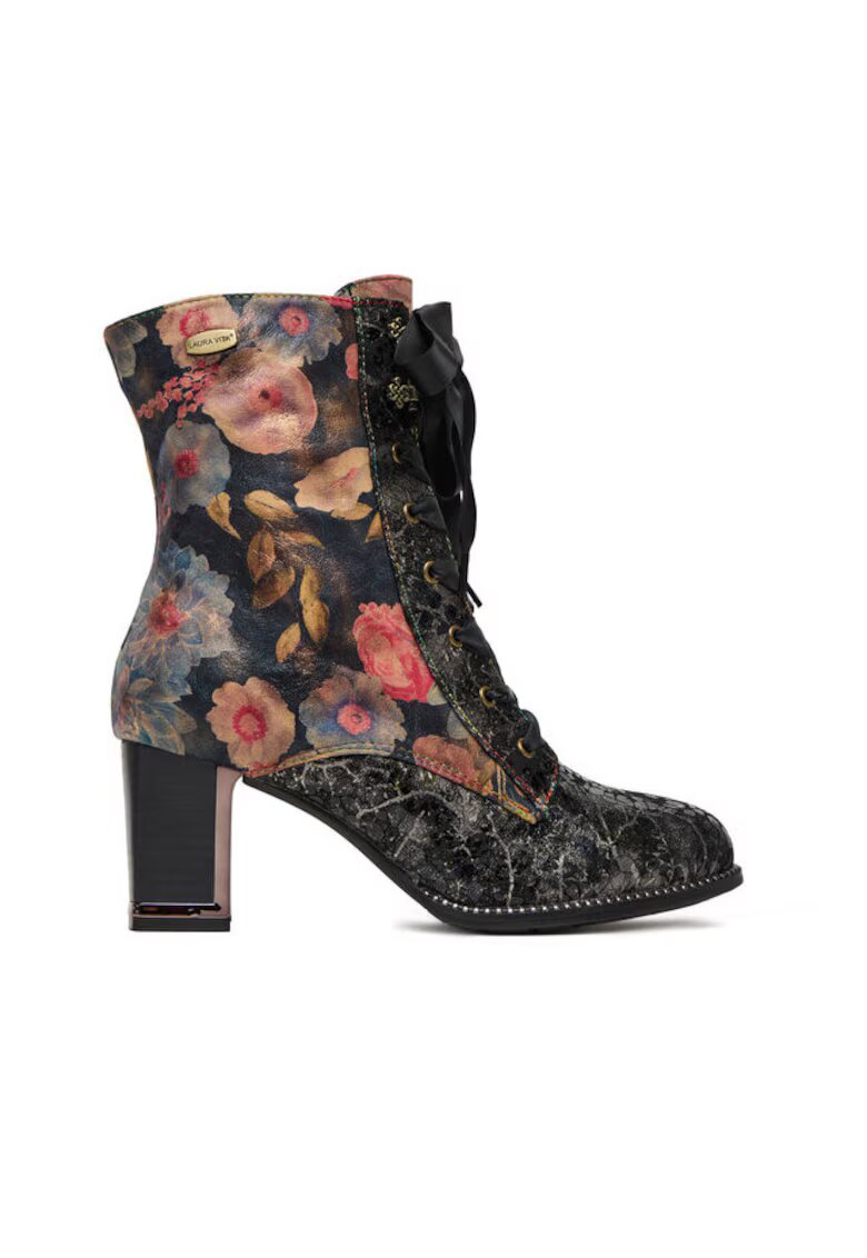 Laura Vita Botine dama Kacio 07 - Floral - Textil - Negru