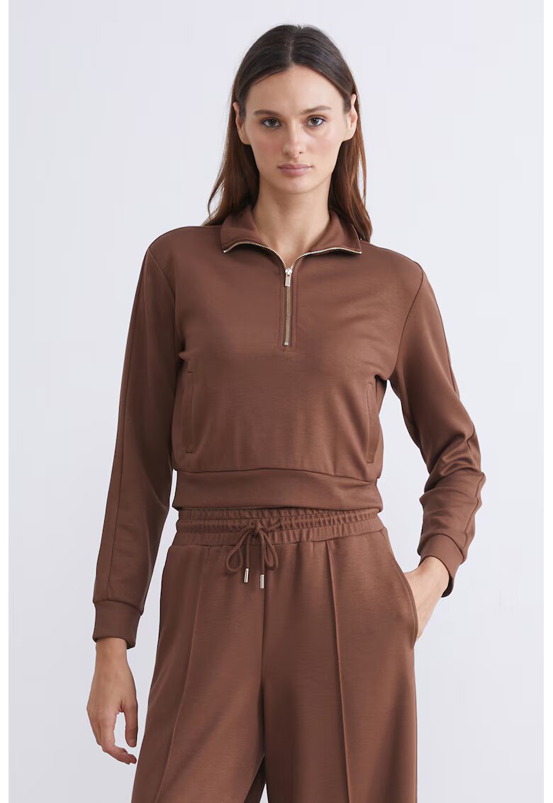 LC WAIKIKI Bluza crop de trening cu fenta scurta cu fermoar - Maro scortisoara